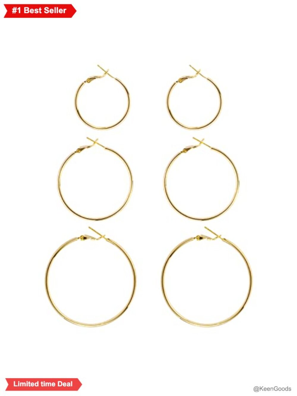 14k Gold Plated Thin Big Hoop Earrings 3 Pairs Set Hypoallergenic